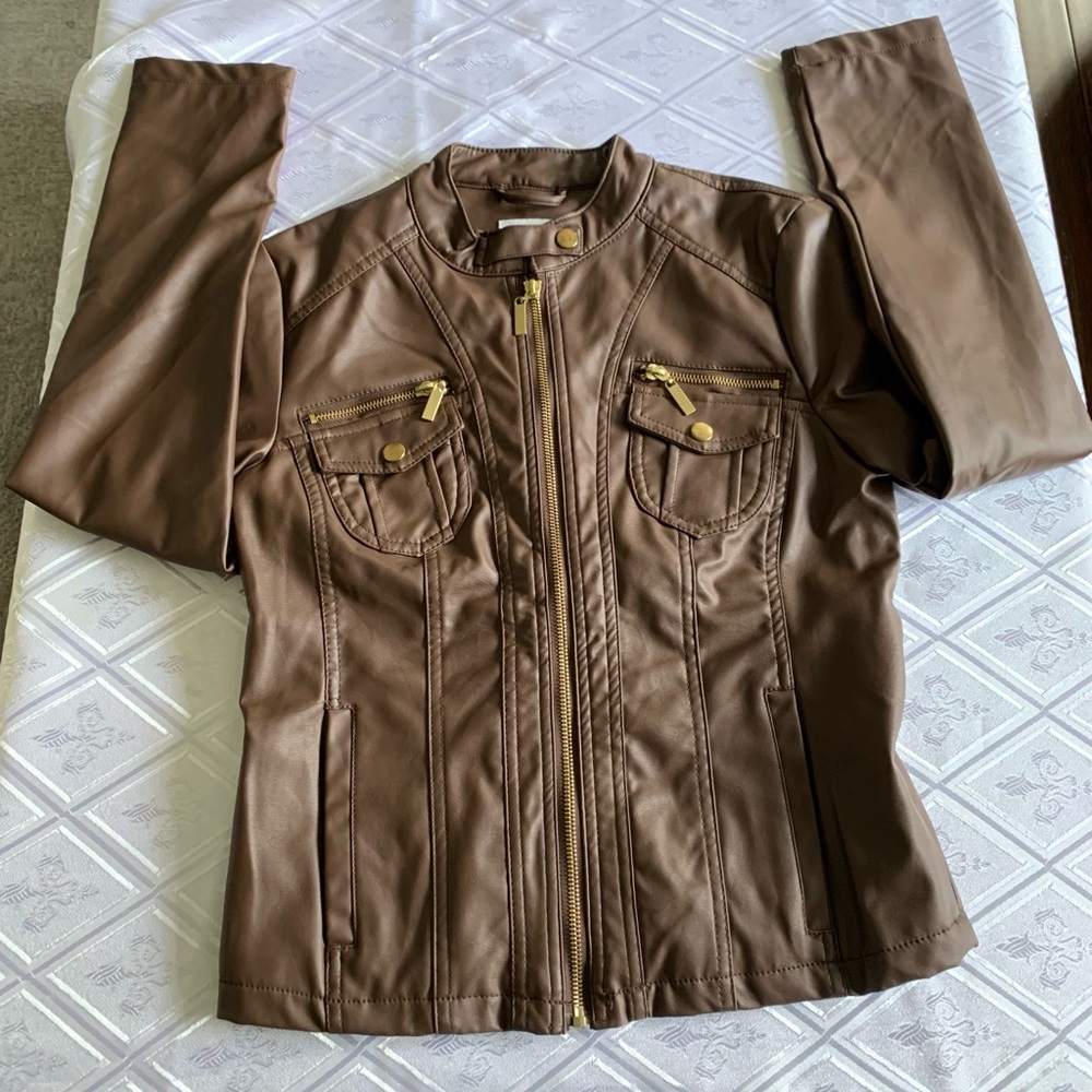 Chic Brown Faux Leather Jacket